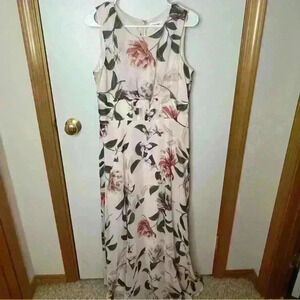 Calvin Klein Maxi Floral‎ Dress Women 8 Pink Lined Zip Back Sleeveless Chiffon